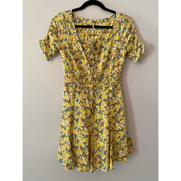 NWT Free People Women's size 4 Small Yellow Lilly Combo Floral Mini Dress Fairy - Picture 2 of 12